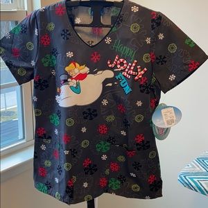 Frosty Scrub Top Christmas Winter Snowman
